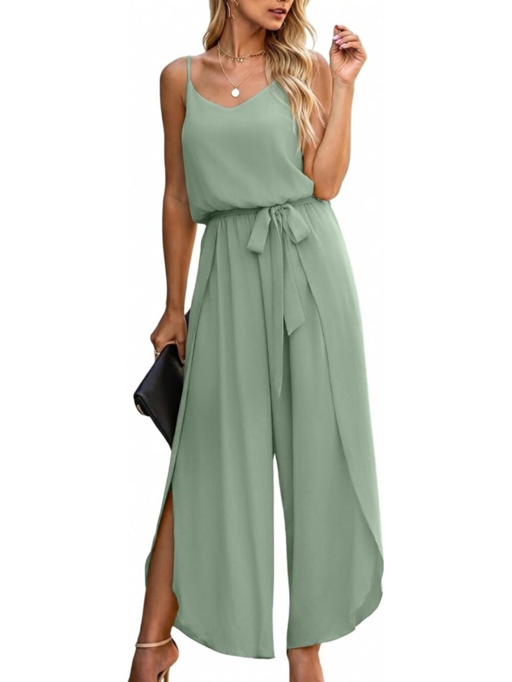 Chic Women's Spaghetti Strap Wide Leg Jumpsuit - Summer Beach Loose Fit Romper